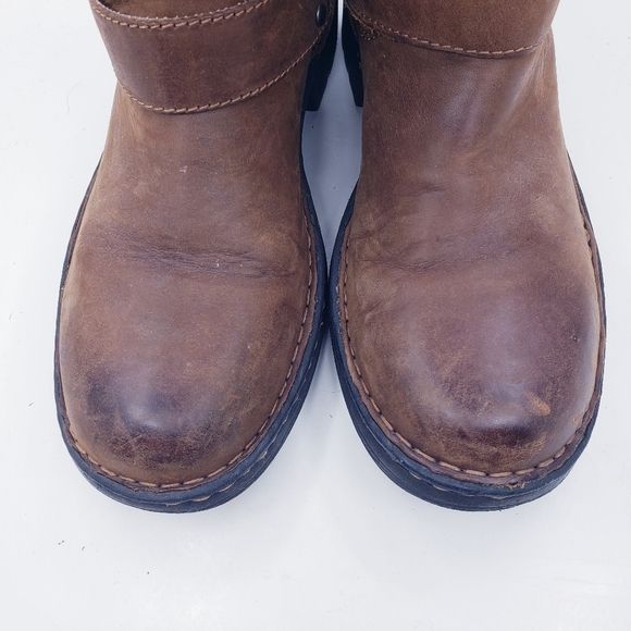 B.O.C. Brown Leather Pull On Mid Calf Round Toe Riding Boots Women's Size 8 - Picture 6 of 14